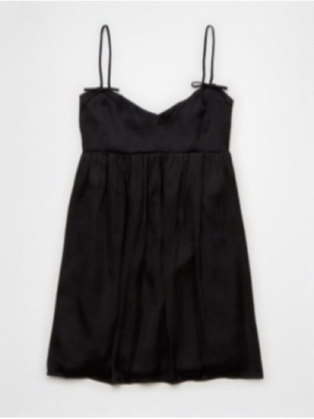 American Eagle Outfitters Black Babydoll Satiny Slip Dress Bow Straps Medium
